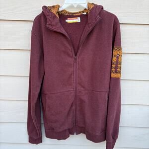 SLVDR Maroon Zip Hoodie With Patterned Hood And Sleeve Trim Men’s Large